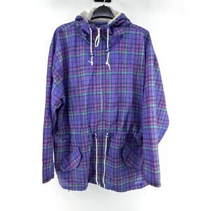 Woolrich Women's Purple Check Plaid Hoodie Rain Jacket Size Large Outdoor